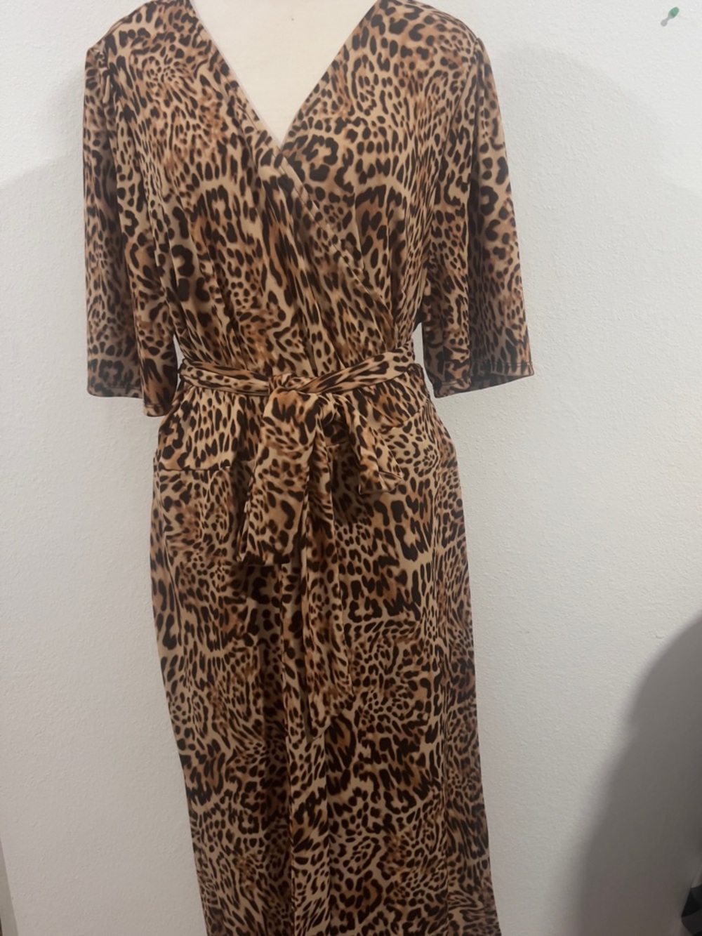 INC International Concepts Leopard Print Midi Wrap Dress - Brown/Black